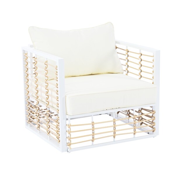 7Piece Metal Patio Sectional Sofa Set with Coffee Table,AllWeather Garden Conversational Set with Thick Cushions,White