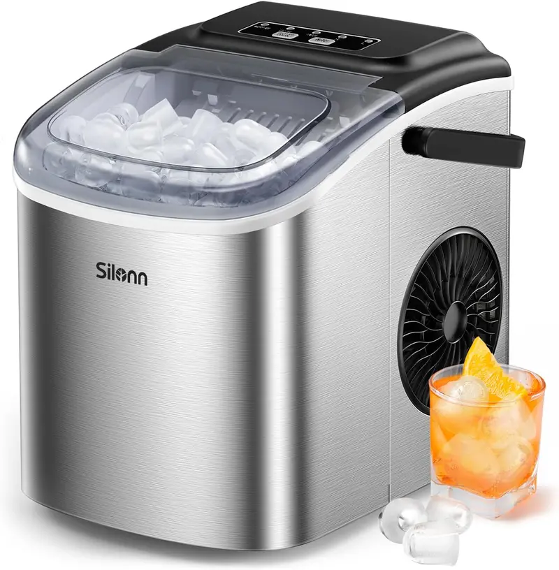 Silonn Countertop Nugget Ice Maker — 33 lbs/Day Soft Chewable Pebble Ice Machine with Auto-Cleaning & Scoop (Black)
