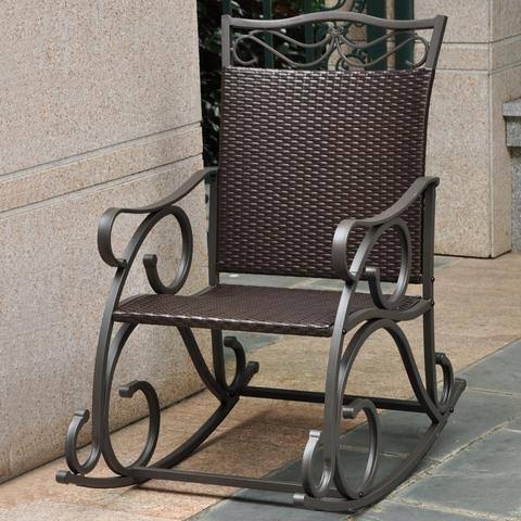 International Caravan Valencia Resin Wicker Steel Rocking Chair - Antique Brown