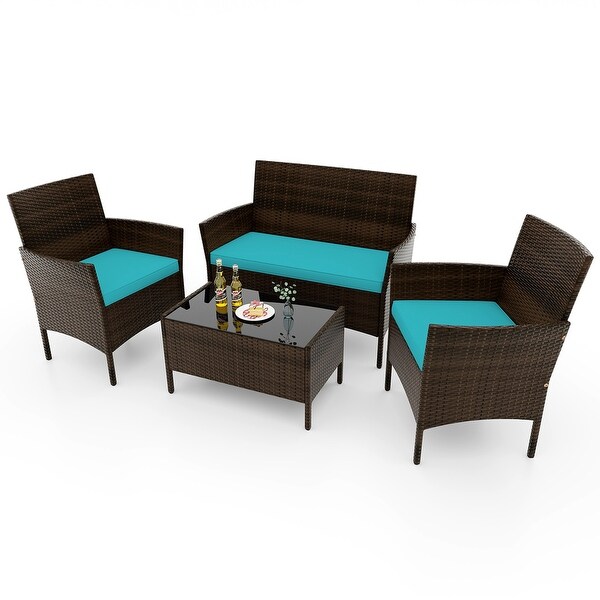 Costway 4 PCS Patio Furniture Set with Washable Cushions and Tempered