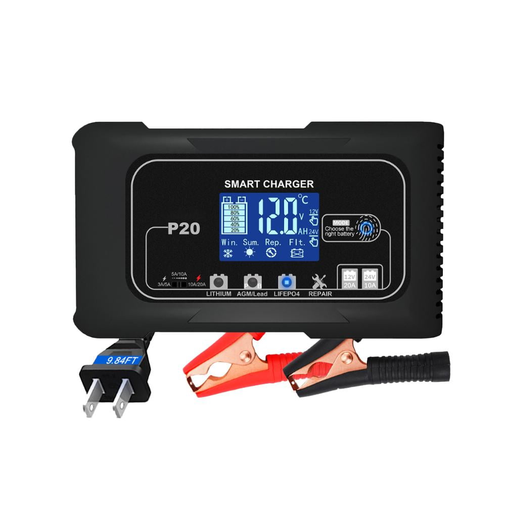 GHYJPAJK 20A Car Motor Battery Charger Automatic Pulse Repair for AGM Lithium Lead-Acid