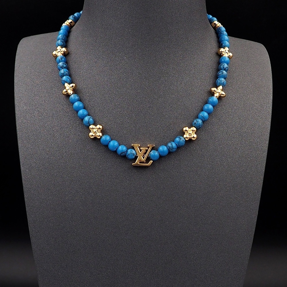 Louis Vuitton Turquoise Pearl Necklace Blue