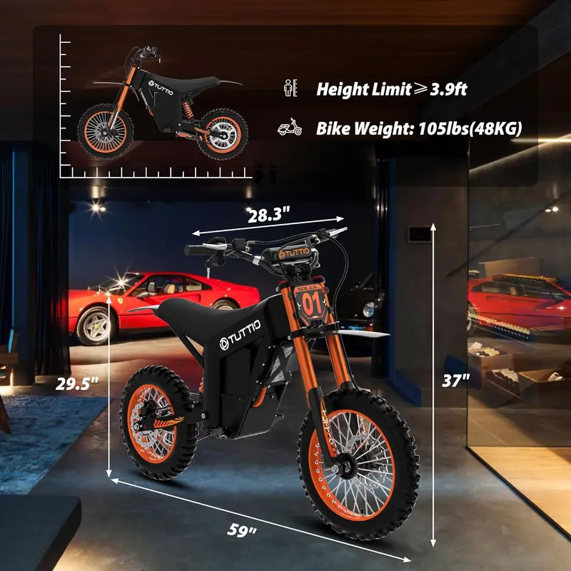 Youth & Adult Electric Dirt Bike – 48V 21Ah Removable Battery, Off-Road Capable