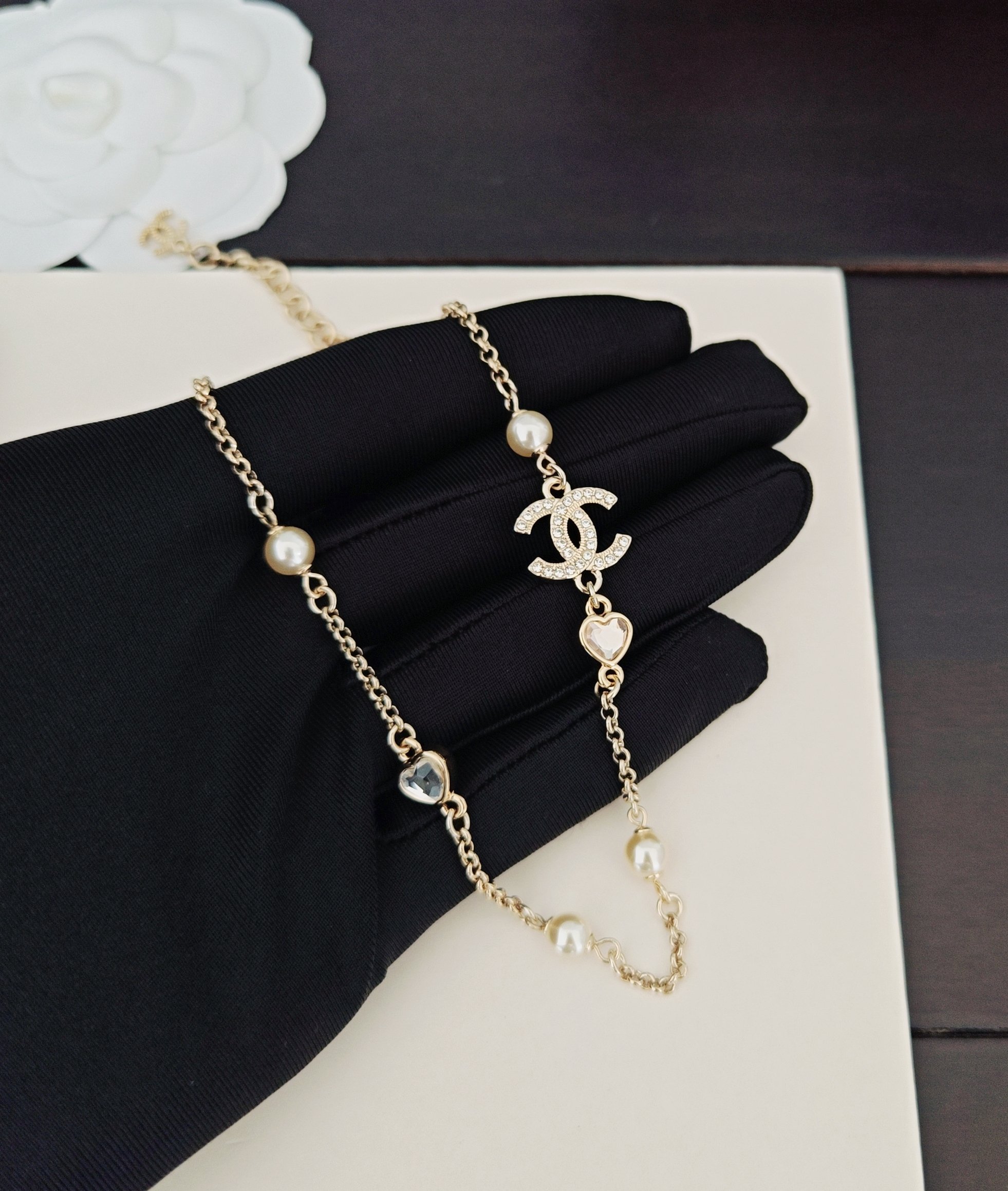 Chanel light gold chain heart necklace - cnluxepick