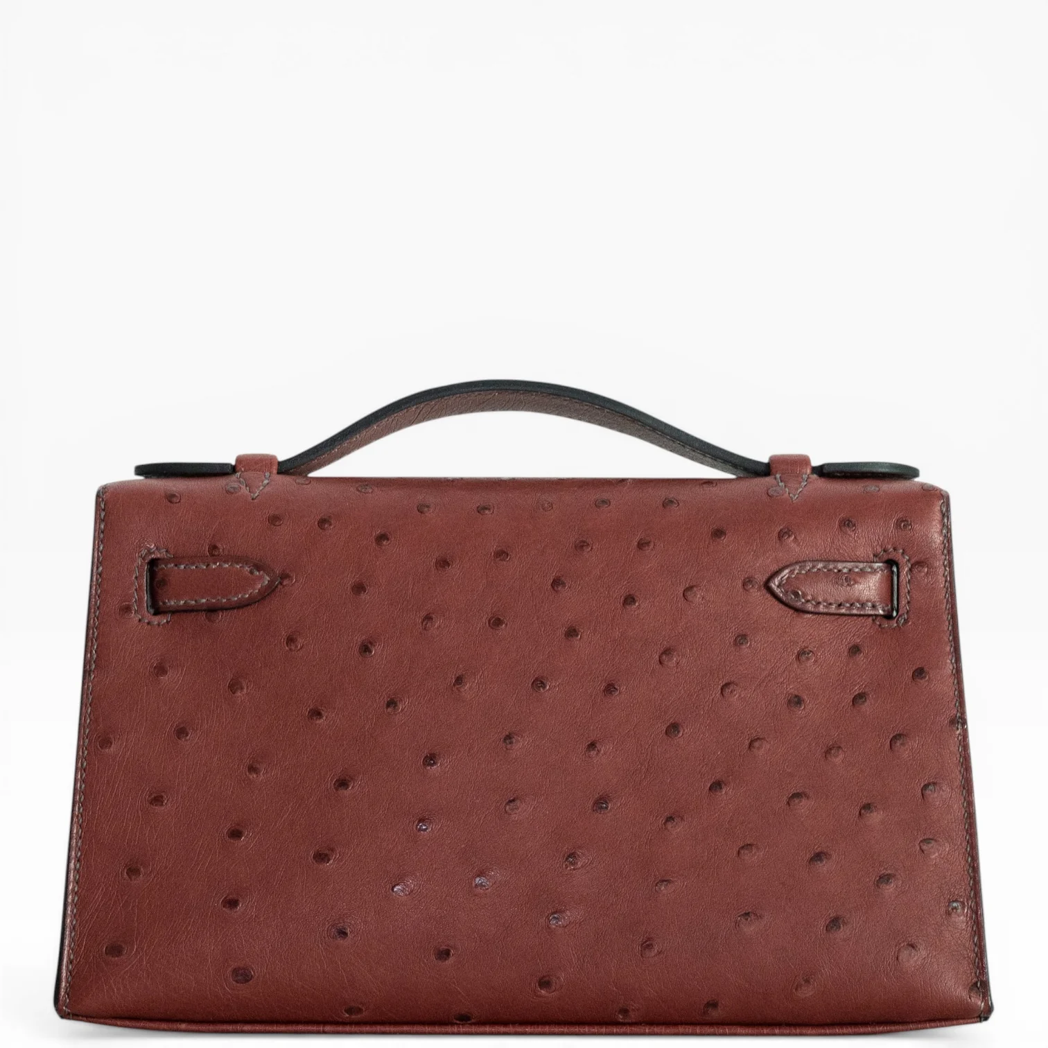 Hermès Kelly Pochette Rouge H Ostrich Palladium Hardware