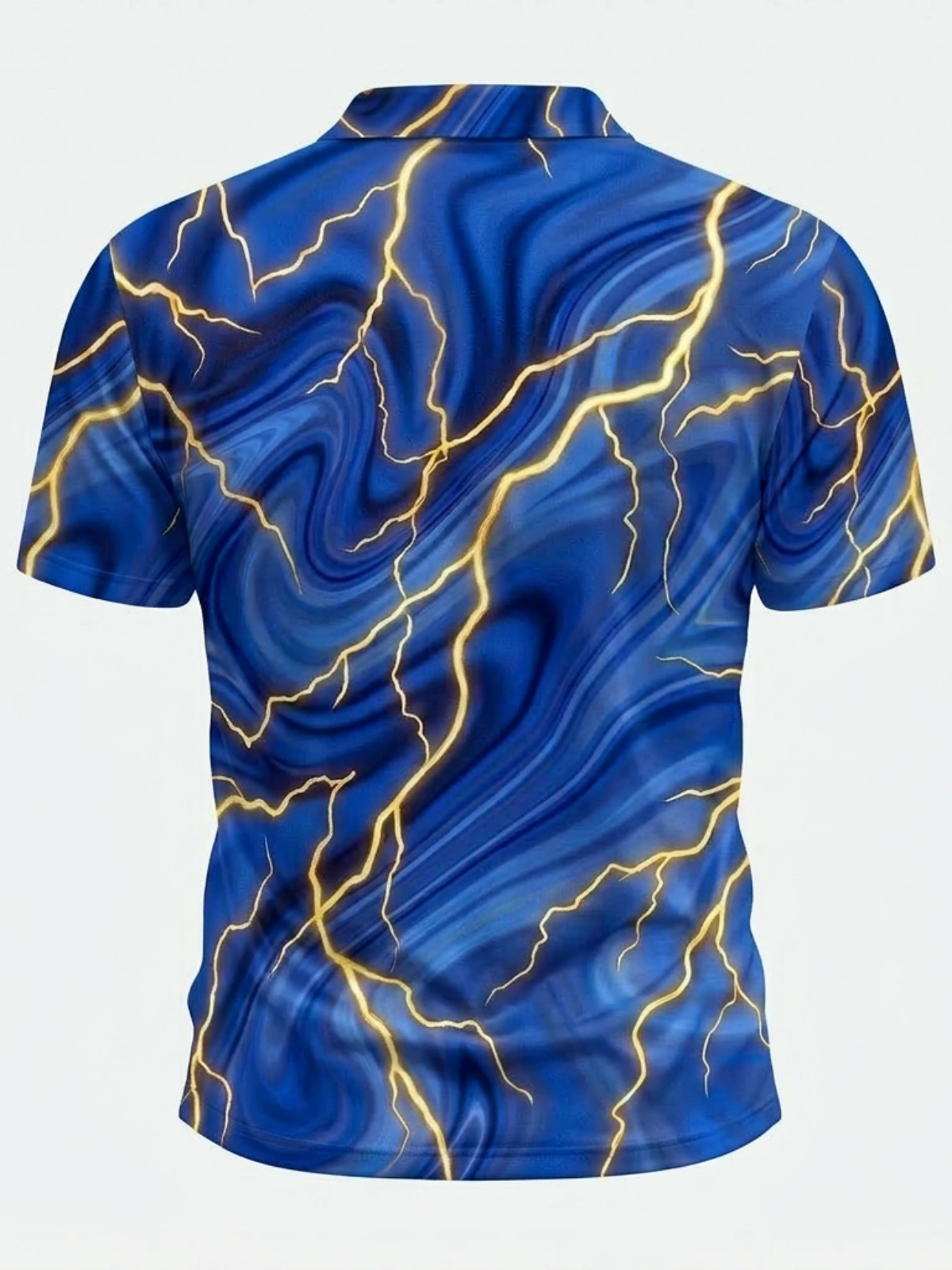 Moisture Wicking Golf Polo 3D Blue Marble Gold Lightning Pattern Button Short Sleeve Golf Polo Shirt