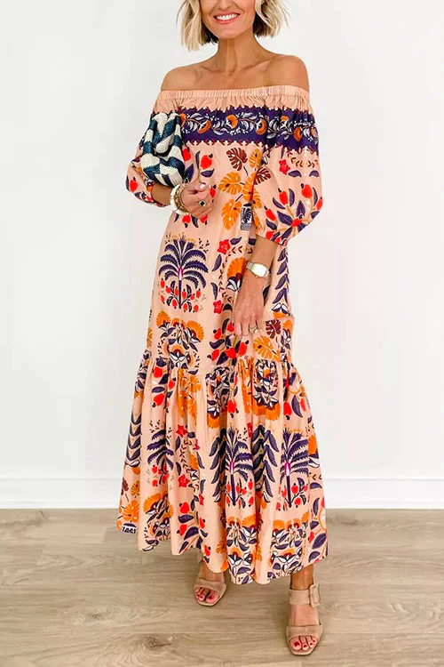Off Shoulder Tiered Maxi Dress with Puff SleevesClistos