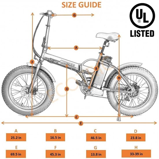 Electric Fat Tire Bicycle 20″ X 4″ Folding Bike 500W 12Ah 36V Lithium Battery Beach Mountain Snow Ebike Moped (UL Model)