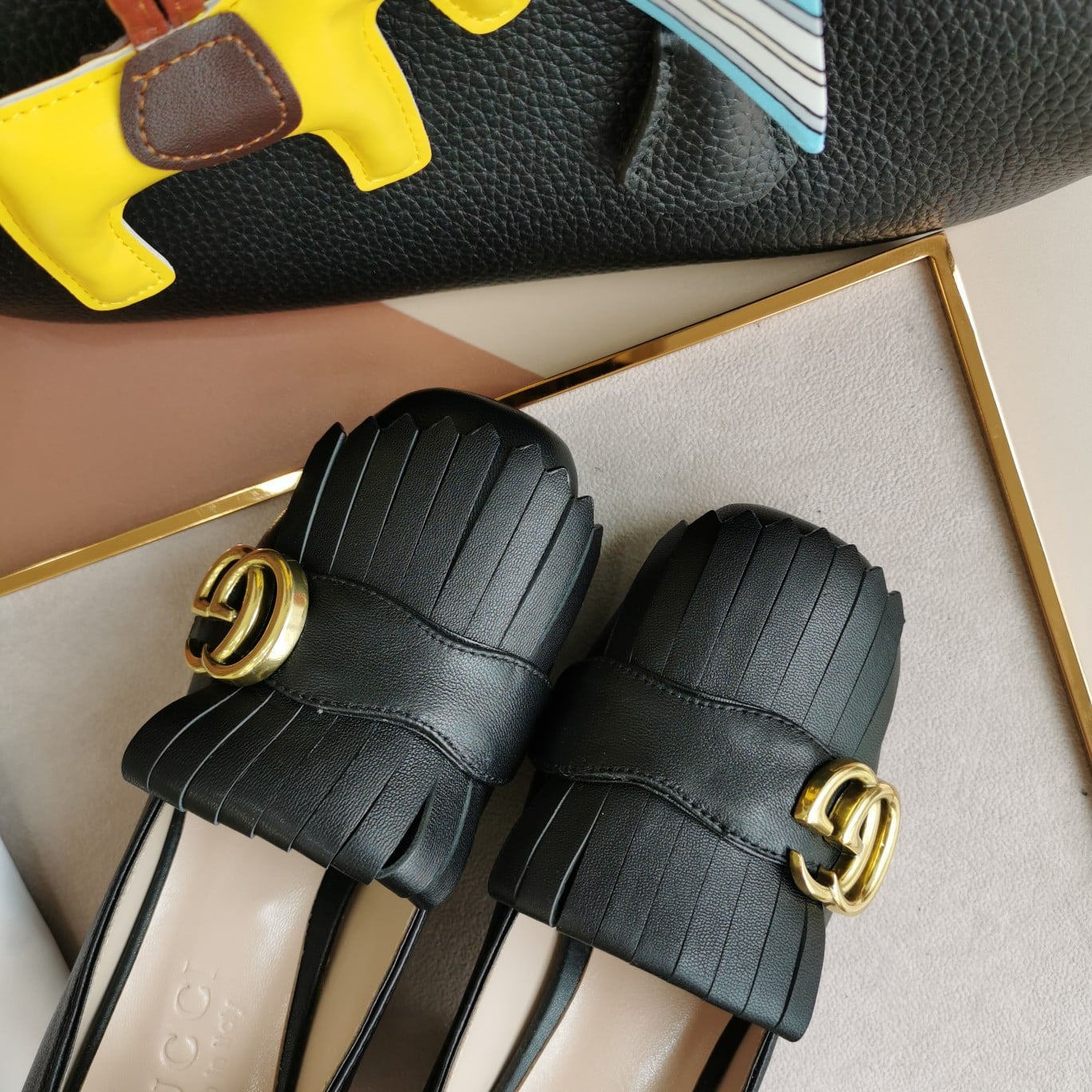 Gucci Wmns Black Leather Mid-Heel Pump 408208 C9D00 1000