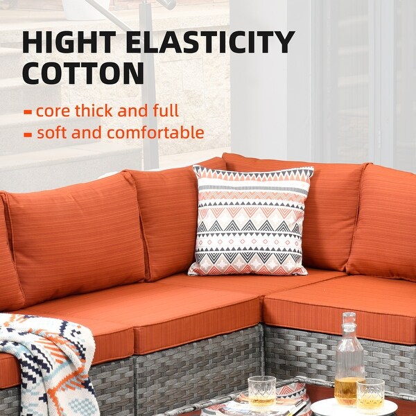 OVIOS Patio Wicker Furniture Wide Arm 6piece Set with Table