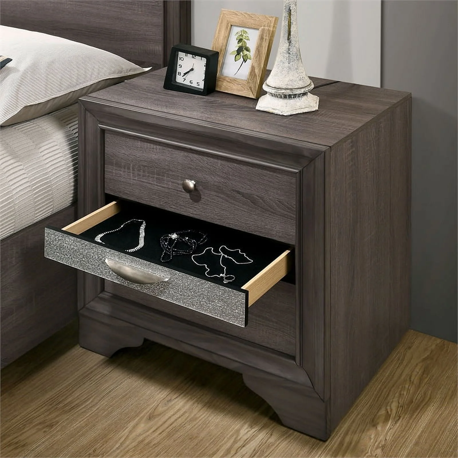 FOA Laren Contemporary 3-Piece Gray Wood Bedroom Set - King + 2 Nightstands