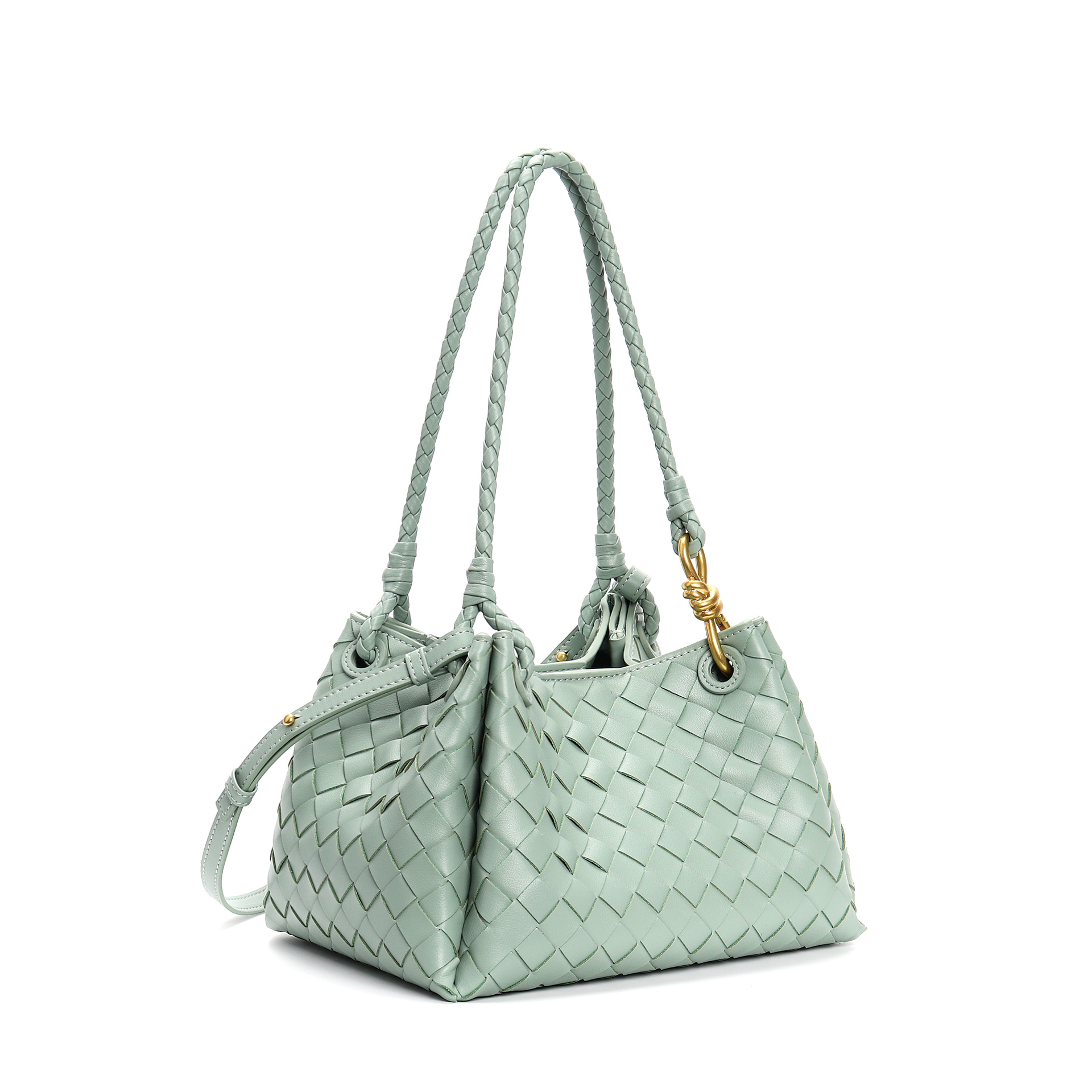 Sage Green Woven Leather Hobo Bag