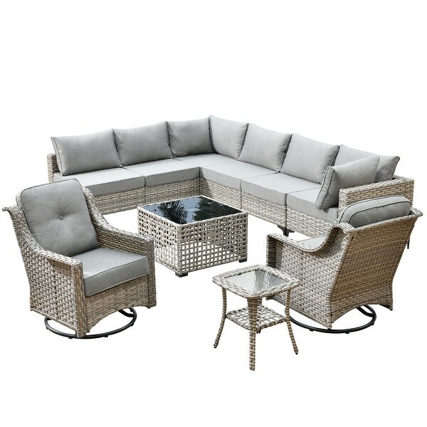 HOOOWOOO 10piece Wicker Patio Furniture Set Sectional Sofa with Swivel Chair