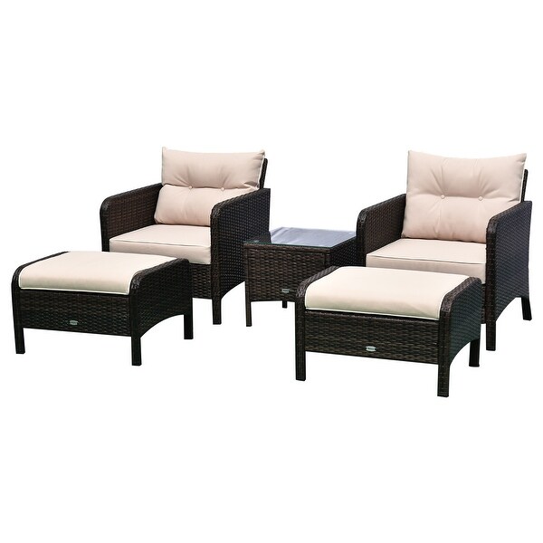 Outsunny 5piece Wicker Patio Chairs,Ottomans,and Coffee Table Set