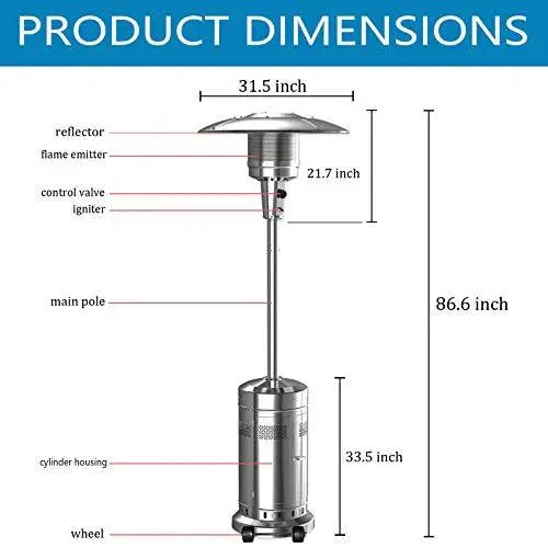 Silver Stainless Steel 48,000 BTU Patio Propane Heater Pair – Umbrella Design with Mobility Wheels