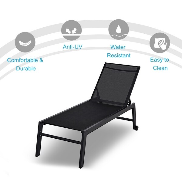Outsunny Patio Garden Sun Chaise Lounge Chair with 5Position Backrest,2 Back Wheels,and Industrial Design