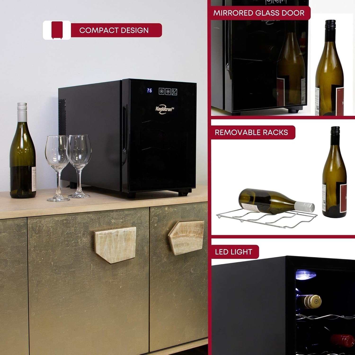 16L (0.6 Cu.Ft) 6-Bottle Wine Cooler Freestanding Countertop Digital Temp Control Black