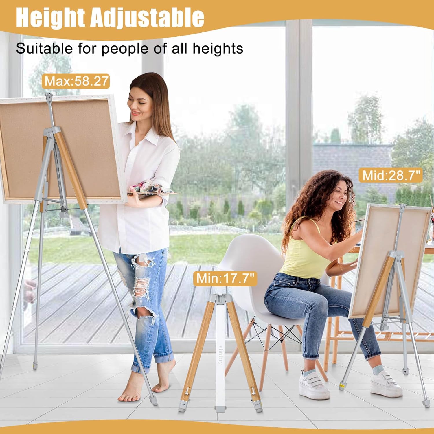 Vimmity Portable Aluminum Easel Stand, Adjustable 17 -58 , Compact Tripod for Painting & Display, Walnut Silver