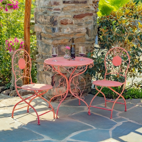 Three Piece Metal Bistro Set in Flamingo Pink