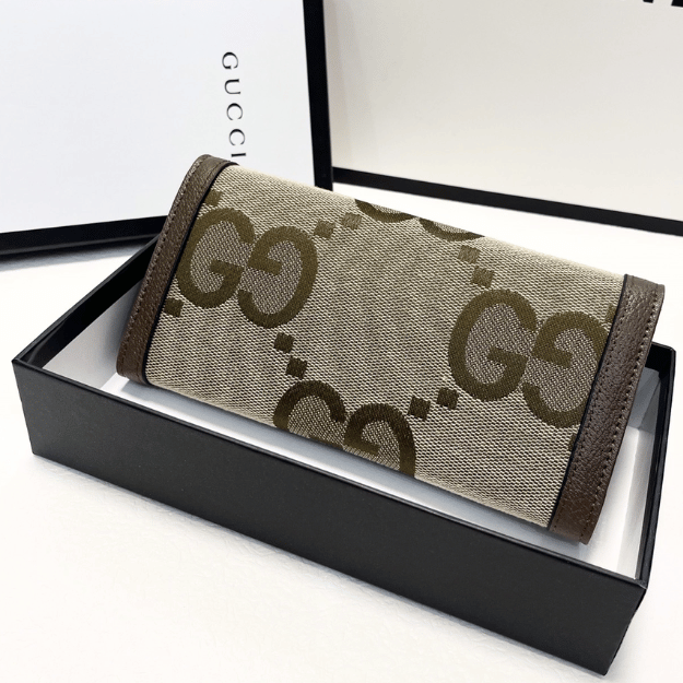 Gucci Jumbo Gg Monogram Flap Wallet Brown 7.5 Inches