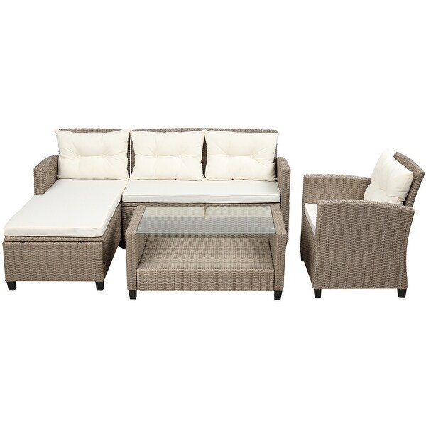 4Piece Classic Conversation Set,Wicker Rattan Patio Sofa with Cushions