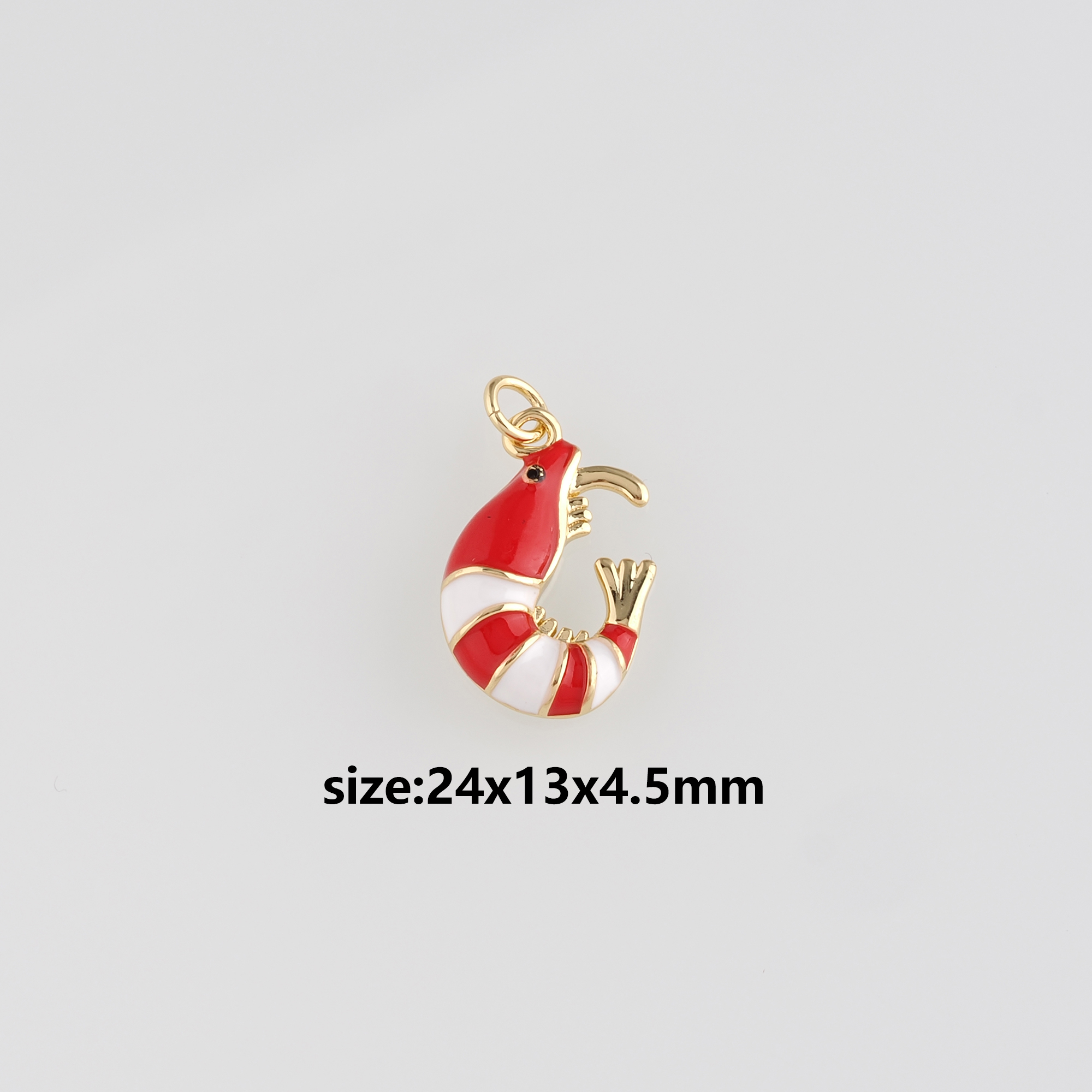 18K Gold Filled Shrimp Pendant,Enamel Shrimp Charm Earrings Necklace for DIY Jewelry Making Supply