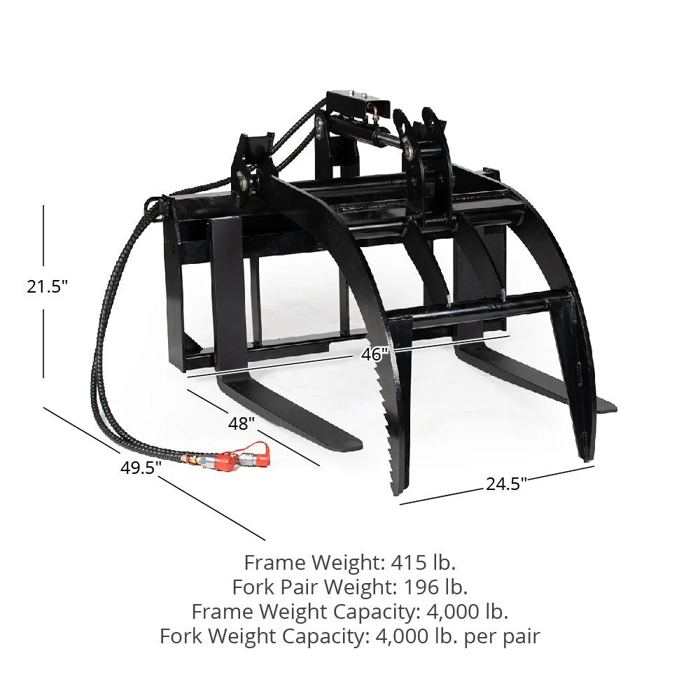 Titan Attachments Hydraulic Skid Steer Pallet Fork Grapple Attachment V2 with 48in Fork Blades, 1/2in Thick Steel Frame, Quick Tach Mounting System
