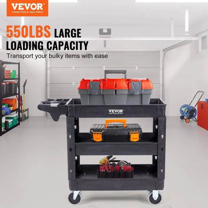VEVOR Heavy-Duty 3-Shelf Rolling Utility Cart – 550 LB Capacity