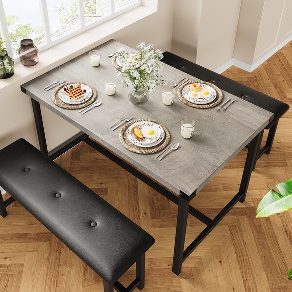 Dining Table Set for 4,Kitchen Table with 2 Upholstered Benches