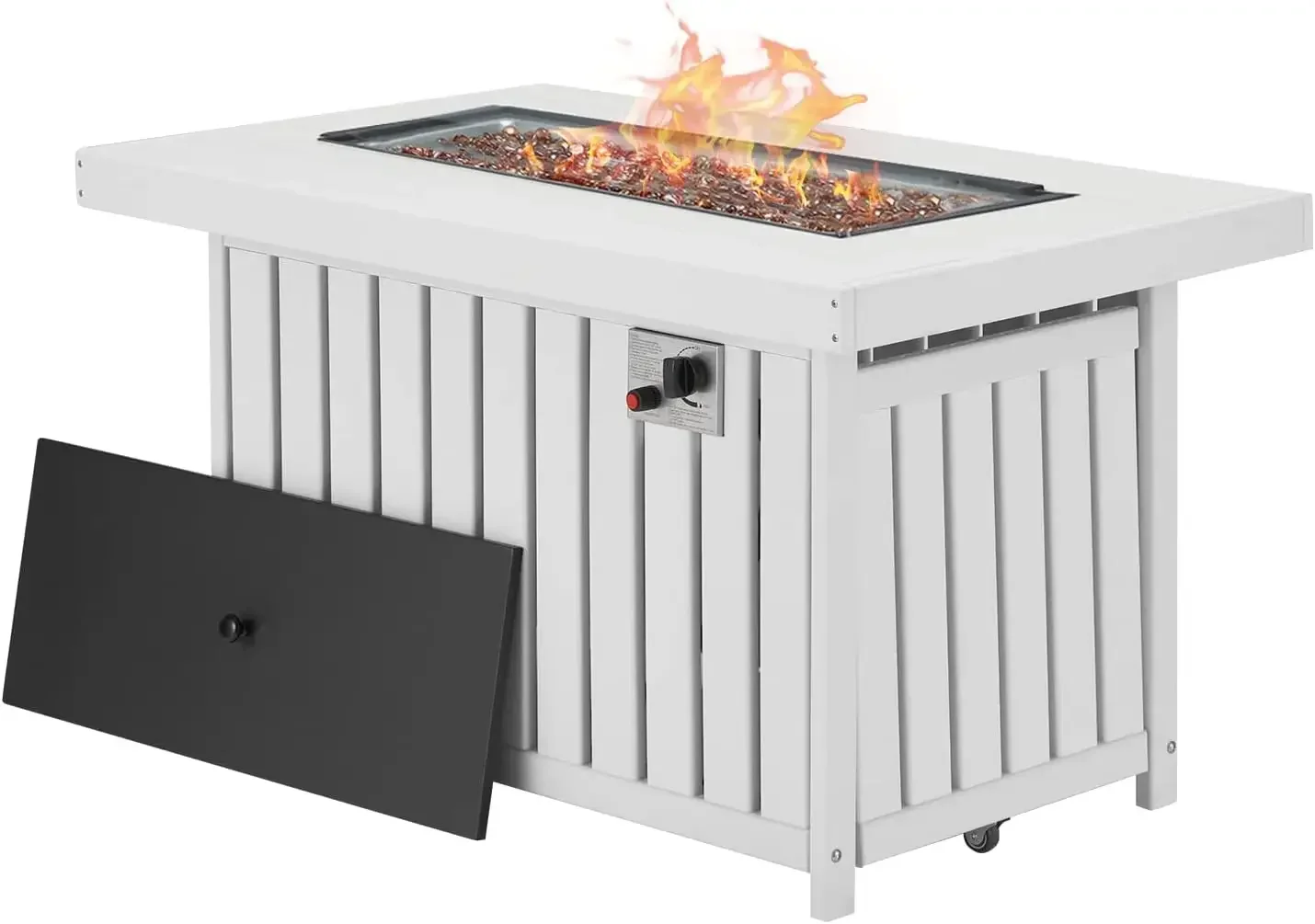 Propane Fire Pit Table, 43 Inch HDPE Smokeless Gas Fire Pit with Lid and Fire Glass, 50,000 BTU Firepit, Add Warmth and Ambience