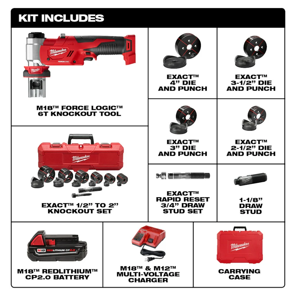 2026 Milwaukee 2677-23 M18 18V 4-Inch 6-Ton Forcelogic Knockout Tool Kit