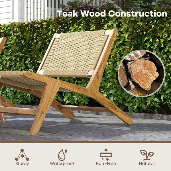 Costway Teak Wooden Chair with Braided Rope Seat and Backrest Mid