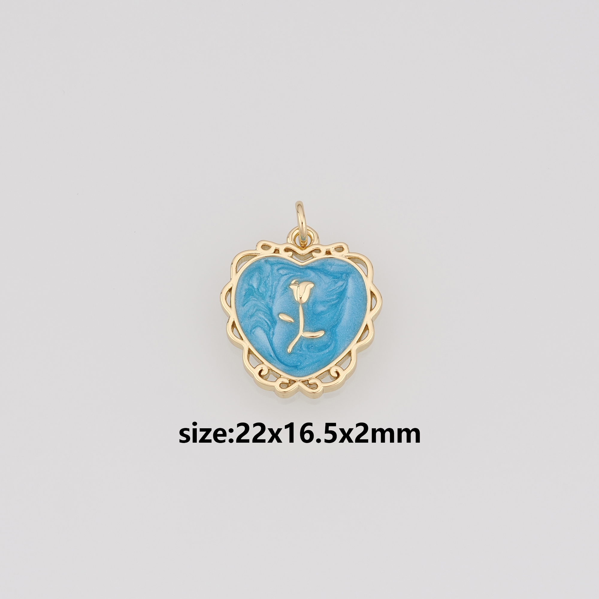 18K Gold Filled Heart Pendant,Enamel Rose Heart Charm Earrings Necklace for DIY Jewelry Making Supply