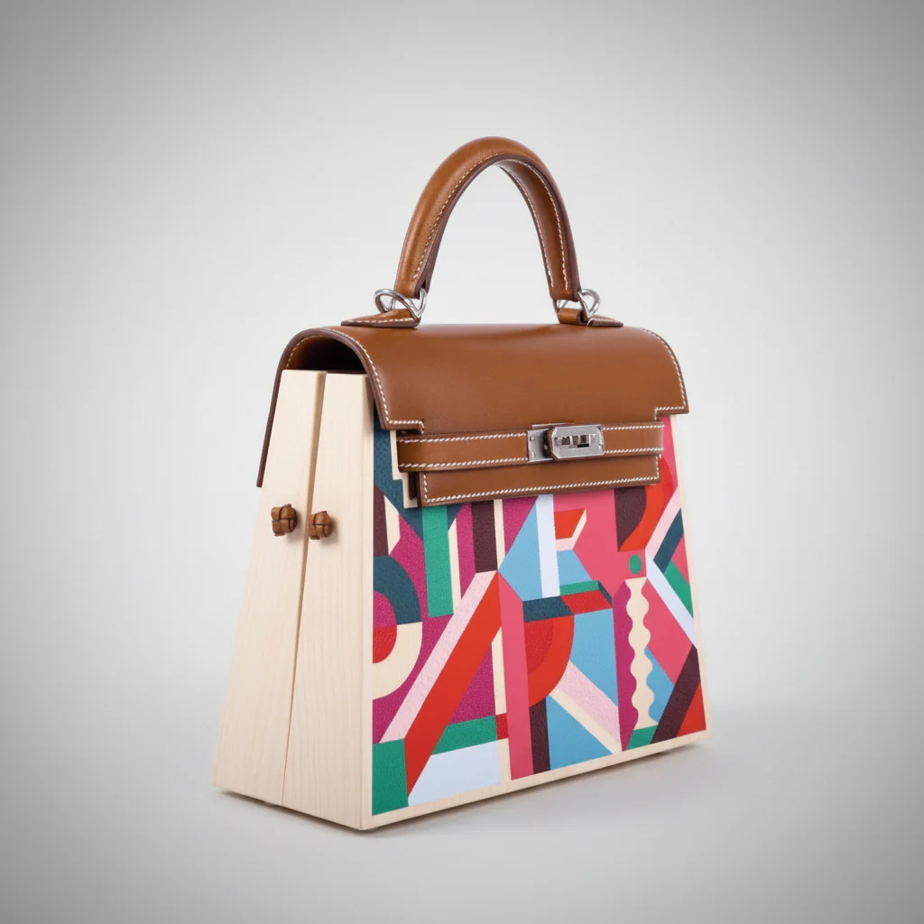 Hermès Kelly Picnic Kellywood Perspective Cavalière Wood Barenia Palladium Hardware