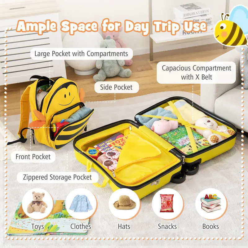 Two-Piece Kids’ Luggage Set – 18″ Carry-On + Ride-On Suitcase with 360° Spinner Wheels