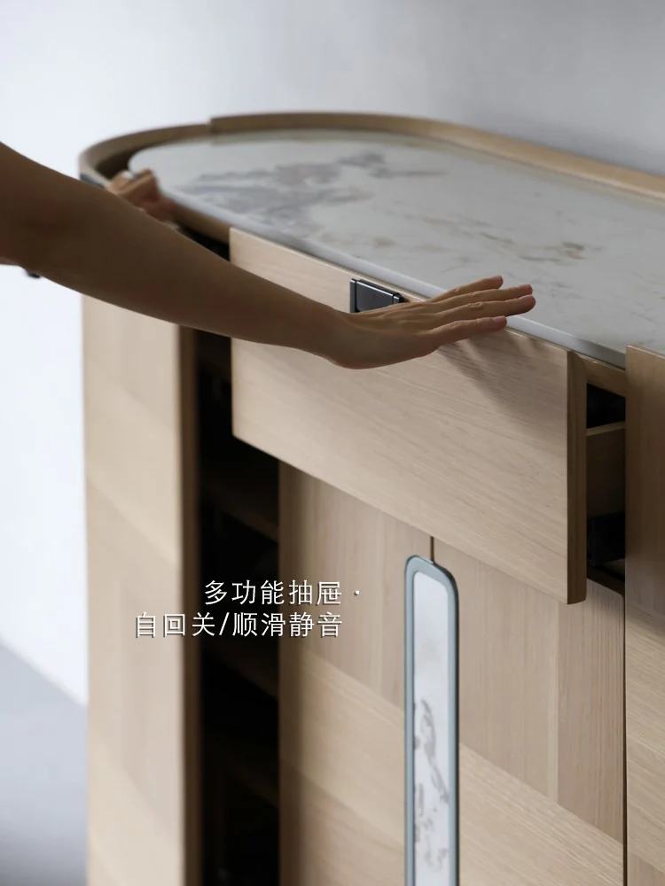 GA036 - ITALY Large Capacity Shoe Cabinet Solid Wood Adjustable Layer Board Marble Pattern Multi-use Dining Side Cabinet Foyer Cabinet