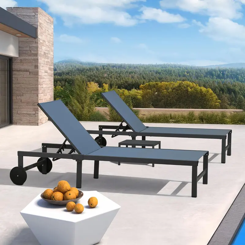 PURPLE LEAF Tanning Lounge Set – Adjustable Aluminum Reclining Chairs with Face-Down Hole, Wheels, Pillows & Matching Table