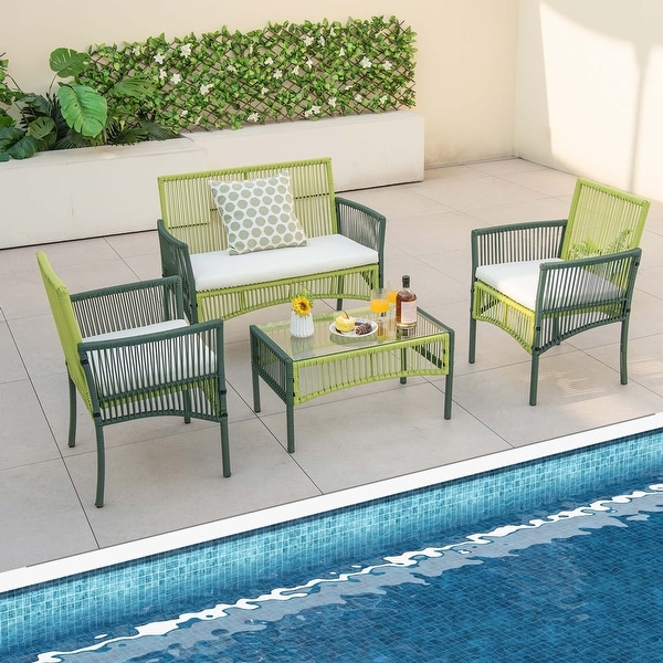 Costway 4PCS/8PCS Patio Round Wicker Conversation Set with Cushions