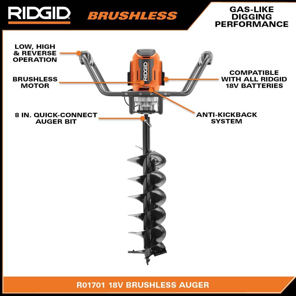 Ridgid 18-Volt Earth Auger with 8 in. Bit and (2) 4.0 Ah Batteries and Charger R01701K