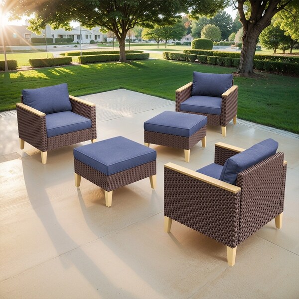 5 Pieces Wicker Patio Chair with Ottoman Set