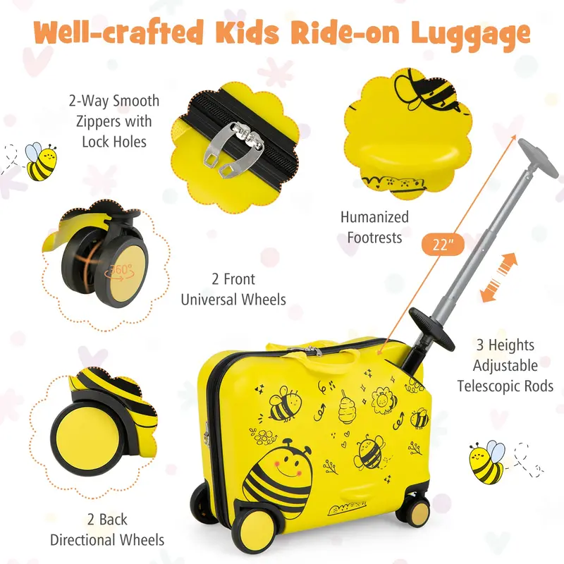 Two-Piece Kids’ Luggage Set – 18″ Carry-On + Ride-On Suitcase with 360° Spinner Wheels