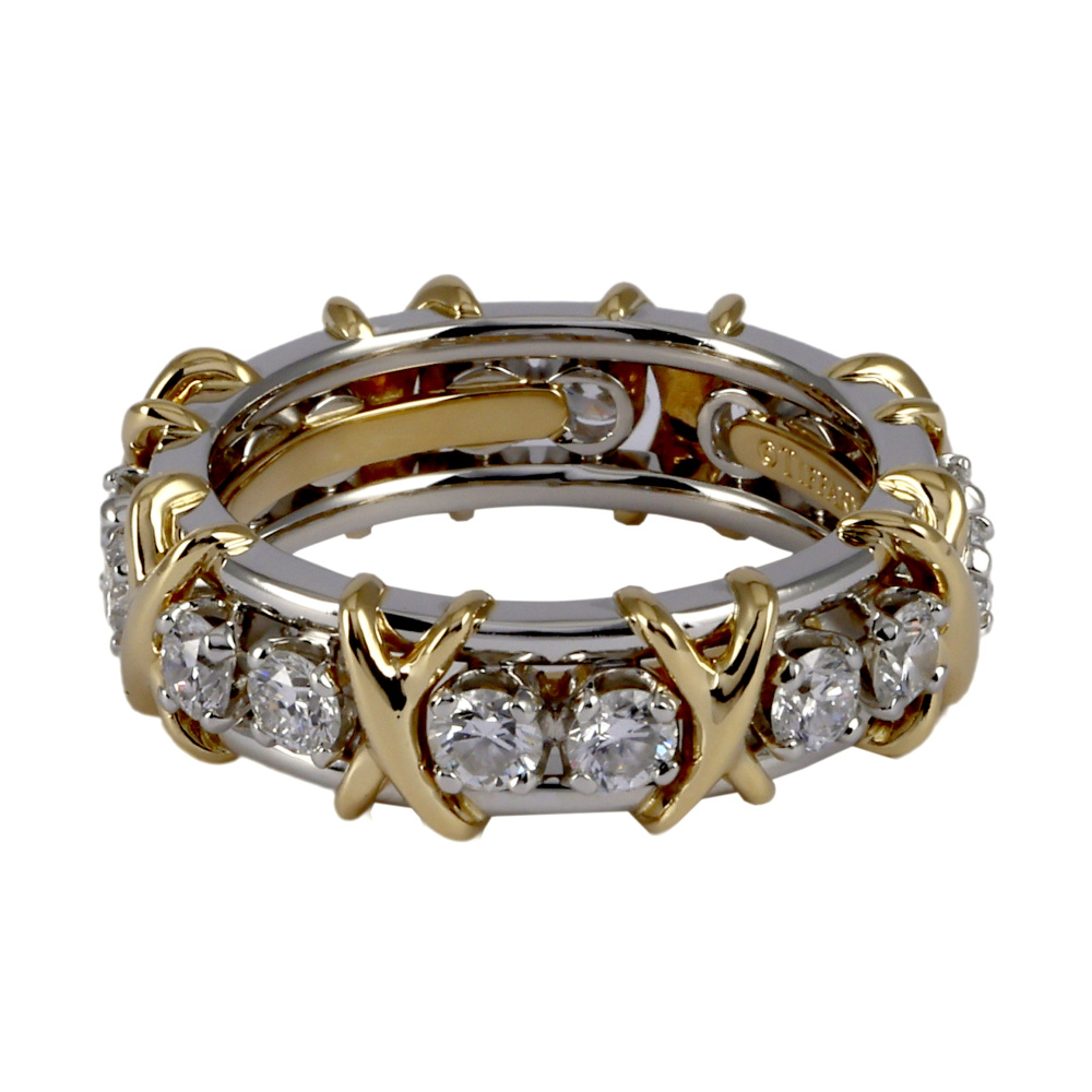Tiffany & Co. Schlumberger 16 Stones Ring Platinum & 18K Yellow Gold Diamond 60099363