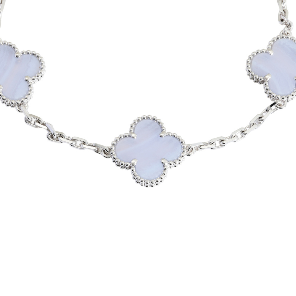 Van Cleef & Arpels Vintage Alhambra 5 Motifs Bracelet 18K White Gold Chalcedony VCARD34700