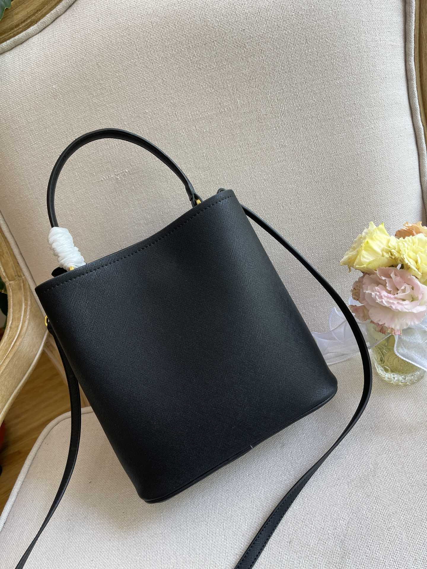 Prada Medium Saffiano Leather Panier Bag Black