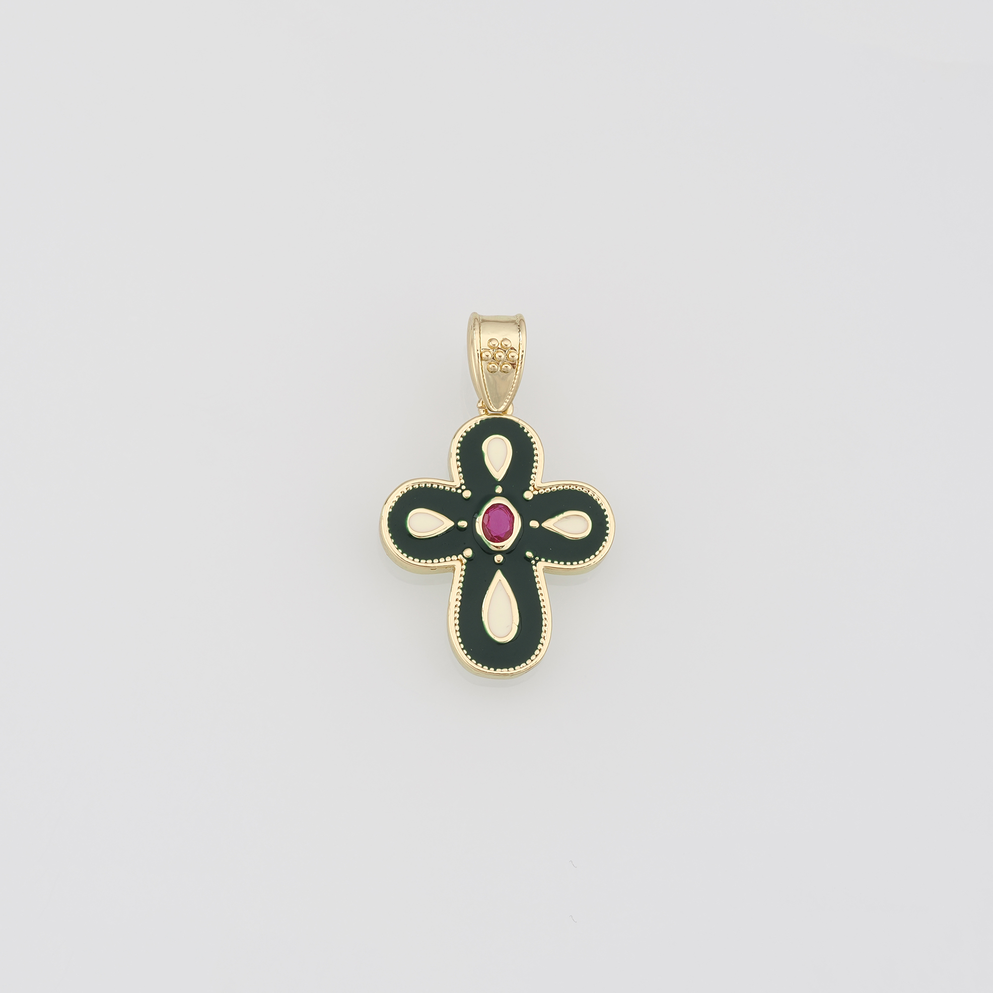 18K Gold Filled Cross Pendant,Enamel Religious Charm Earrings Necklace for DIY Jewelry Making Supply