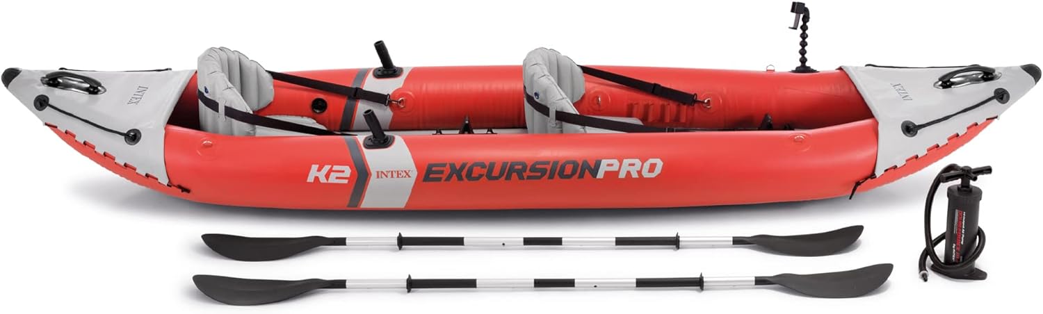Excursion Pro Inflatable Kayak Series: Includes Deluxe 86in Kayak Paddles and High-Output Pump – SuperTough PVC – Adjustable Bucket Seat – Fishing Rod Holders – Grab Handles