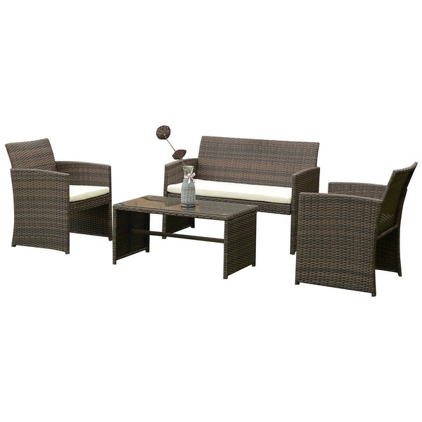 Complete 4Piece Outdoor Patio Rattan Wicker Furniture Ensemble