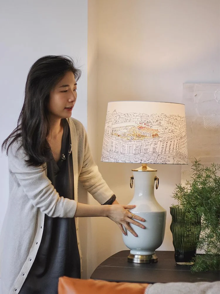 LA010 - Art Table Lamp Moonlight White Porcelain Hand-painted 