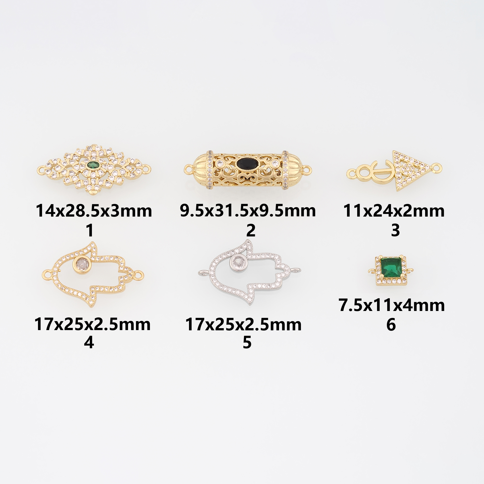 18K Gold Filled Rhombus Connector,Square Connector,CZ Micro Pave Hamsa Charm Necklace Bracelet for DIY Jewelry Making Supply