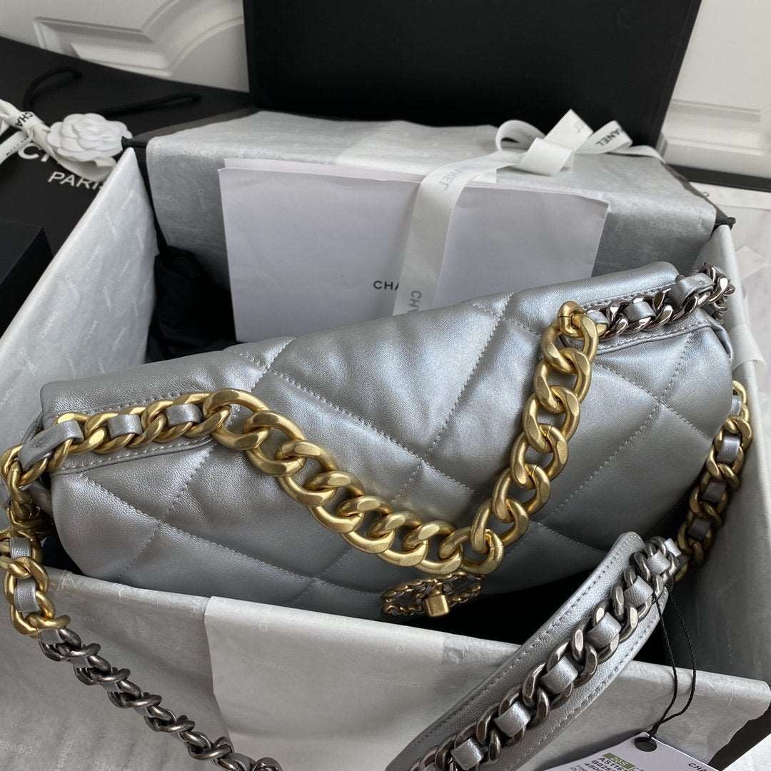 CHANEL 19 Large Flap Bag Silver